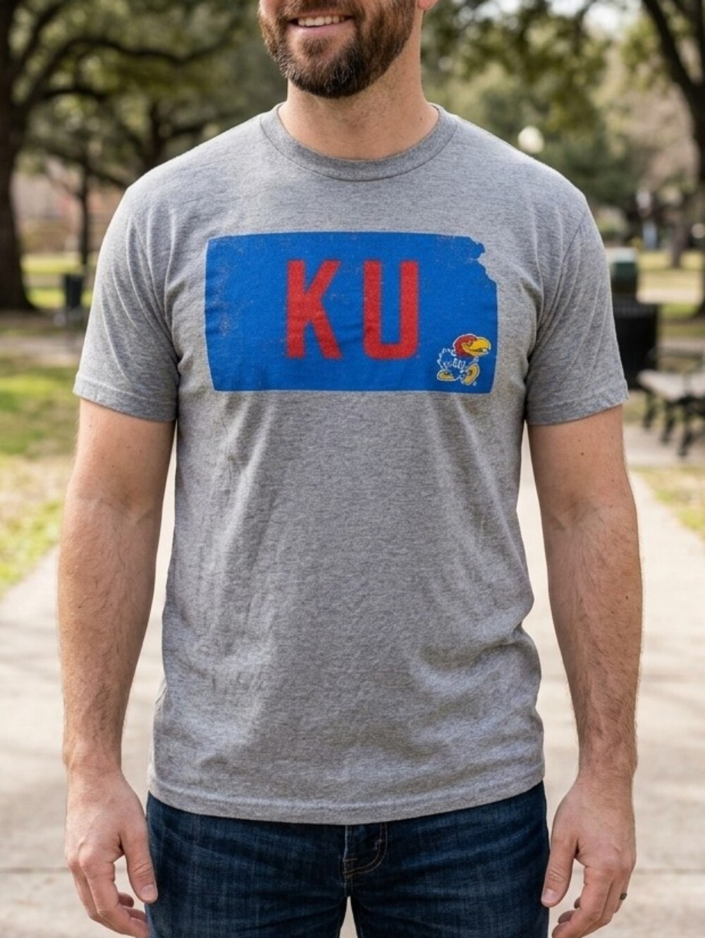 Kansas University Gray Crewneck T-Shirt Size XL "KU"